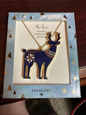 Gold-Trimmed Navy Deer Pendant Necklace by Folklore